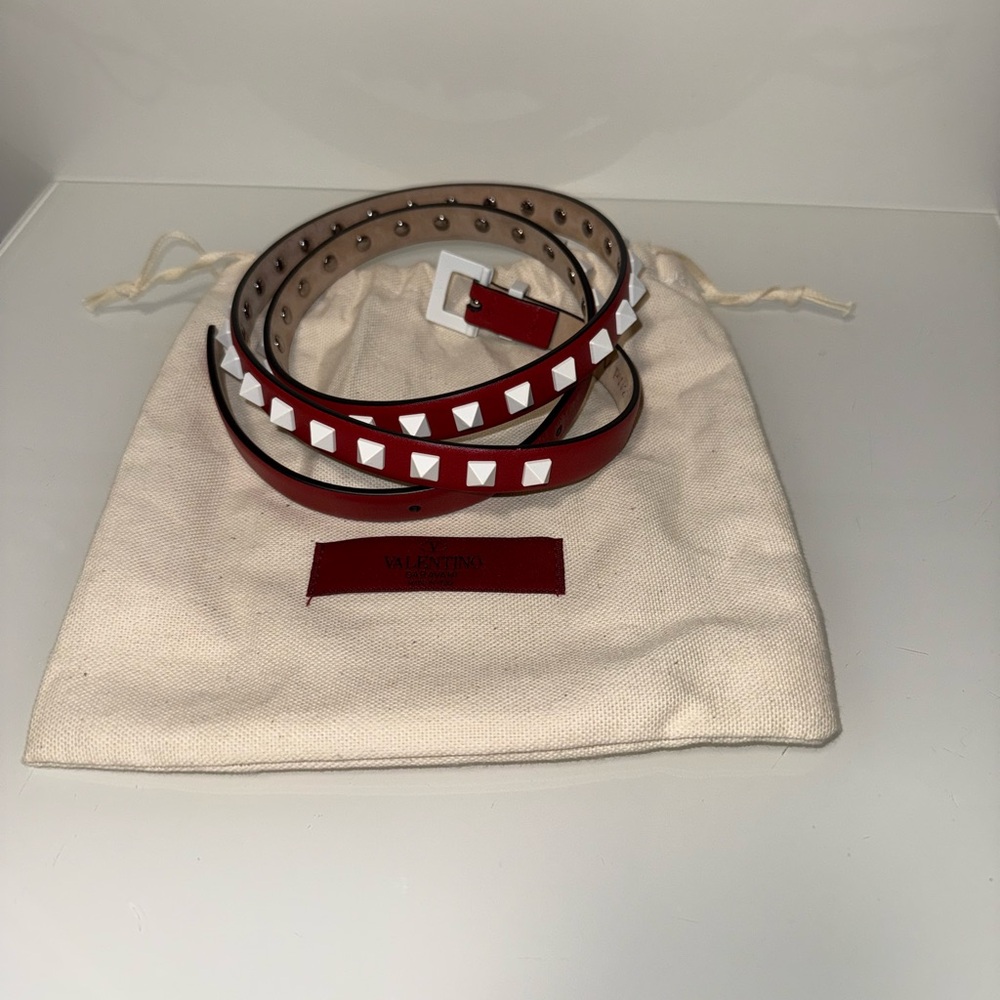 Valentino Rockstud Red Leather Rockstud Belt